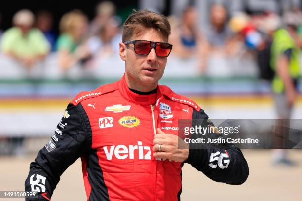 Will Power, driver of the Verizon Team Penske Chevrolet, is introduced before the NTT IndyCar GMR Grand Prix at Indianapolis Motor Speedway on May...