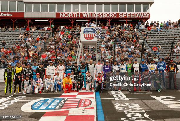 General view of NASCAR Cup Series drivers Ryan Blaney, Josh Bilicki, Erik Jones, Noah Gragson, Aric Almirola, Corey LaJoie, Ross Chastain, Ty Gibbs,...