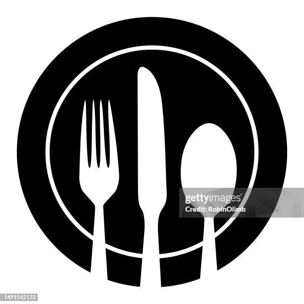 plate and silverware icon - butter knife stock illustrations