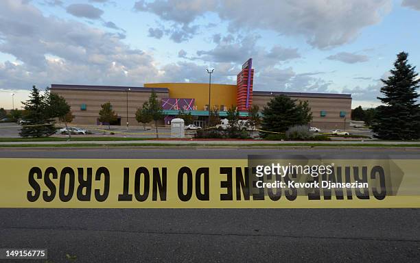Crime scene tape surrounds the Century 16 movie theater where 12 people were killed in a shooting rampage last Friday, on July 23, 2012 in Aurora,...