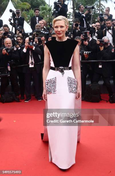 Cate Blanchett attend the "The Zone Of Interest" red carpet during the 76th annual Cannes film festival at Palais des Festivals on May 19, 2023 in...