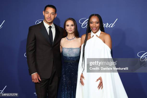 Daryl McCormack, Natalie Portman and Naomi Ackie attend the Chopard Trophy during the 76th annual Cannes film festival at Carlton Beach on May 19,...