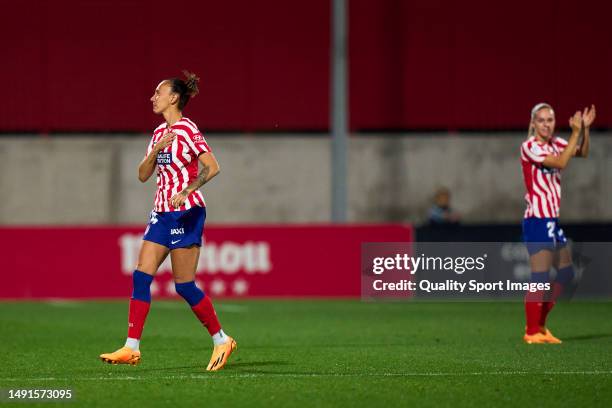 Virginia Torrecilla of Atletico de Madrid reacts during Liga F match between Atletico de Madrid vandUD Granadilla Tenerife on May 19, 2023 in Alcala...