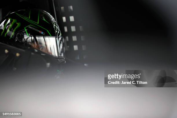 Hailie Deegan, driver of the Ford Performance Ford, sits in her truck during practice for the NASCAR Craftsman Truck Series Tyson 250 at North...