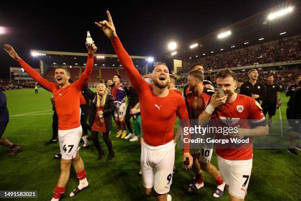 James Norwood of Barnsley celebrates victory following the Sky Bet League One Play-Off Semi-Final Second Leg match between Barnsley and Bolton...