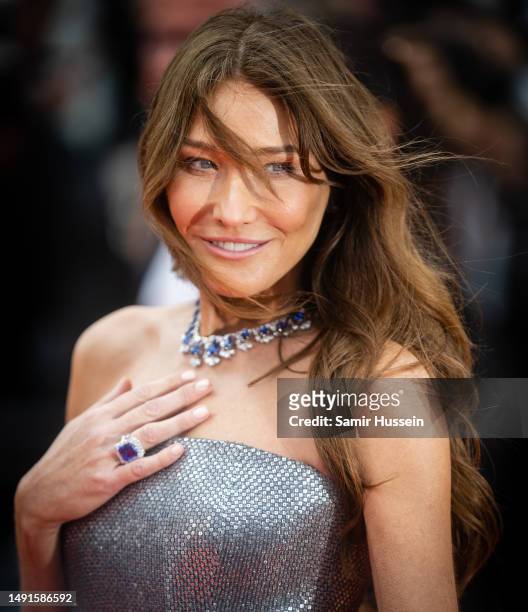 Carla Bruni attends the "The Zone Of Interest" red carpet during the 76th annual Cannes film festival at Palais des Festivals on May 19, 2023 in...