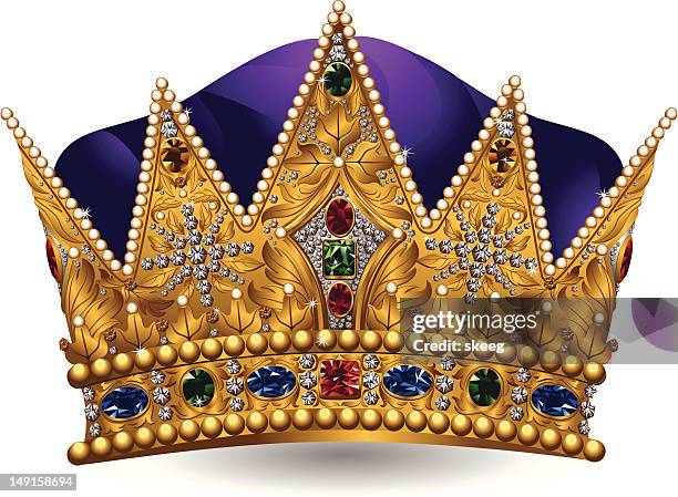 royal crown with jewels and purple color - topaz stock illustrations