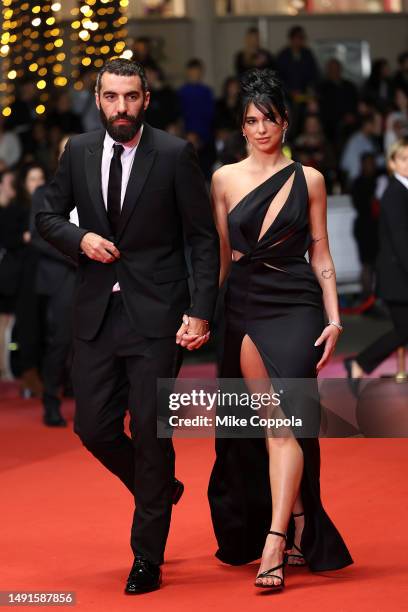 Romain Gavras and Dua Lipa attend the "Omar La Fraise " red carpet during the 76th annual Cannes film festival at Palais des Festivals on May 19,...