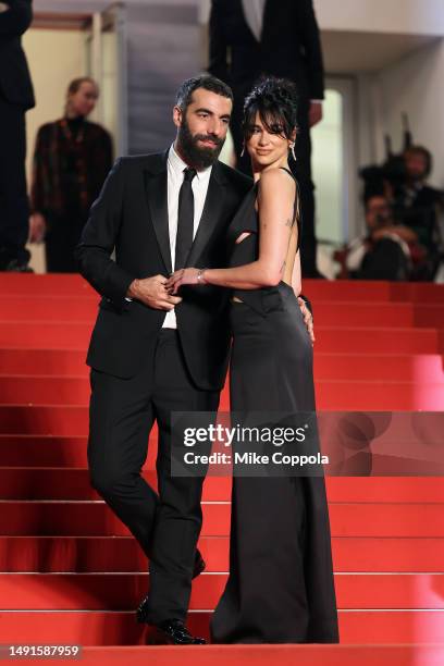 Romain Gavras and Dua Lipa attend the "Omar La Fraise " red carpet during the 76th annual Cannes film festival at Palais des Festivals on May 19,...