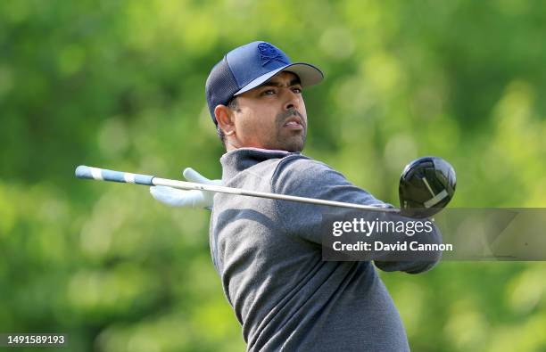 Anirban Lahiri of India plays his tee shot on the fourth hole during the second round of the 2023 PGA Championship at Oak Hill Country Club on May...