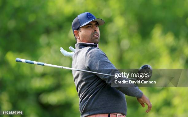 Anirban Lahiri of India plays his tee shot on the fourth hole during the second round of the 2023 PGA Championship at Oak Hill Country Club on May...