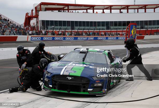 Ryan Newman, driver of the Biohaven/Jacob Co. Ford, pits during the NASCAR Cup Series All-Star Race Qualifying Pit Crew Challenge at North Wilkesboro...