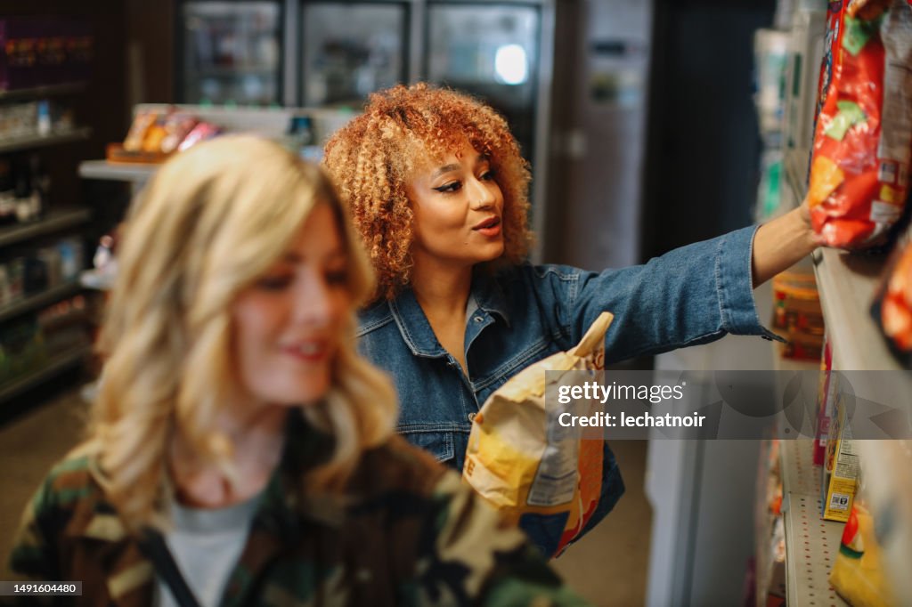 Friends shopping in a local store in LA