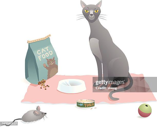 ilustrações de stock, clip art, desenhos animados e ícones de comida de gato cena - cat food