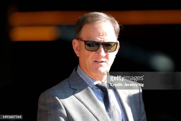 Former Australian cricketer Mark Waugh prepares for Race 1 Schweppes Handicap during Lord Mayors Cup Day Sydney Racing at Rosehill Gardens on May 20,...