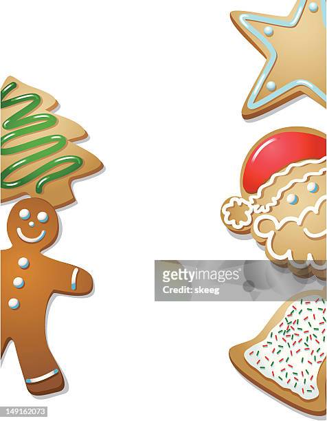 christmas cookie frame - gingerbread man white background stock illustrations