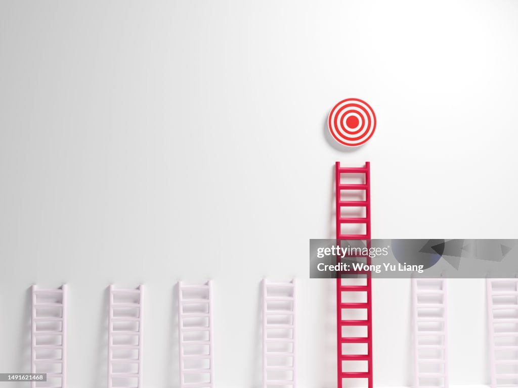 Ladders and goal concept, 3d render