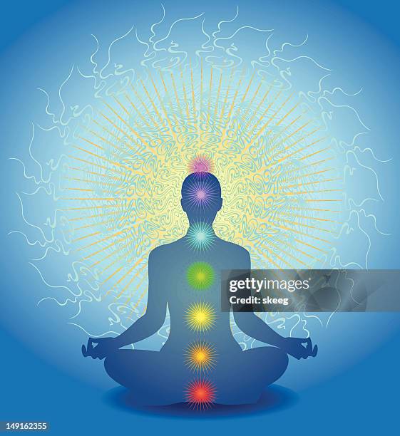 chakra meditation - spiritual healing stock illustrations