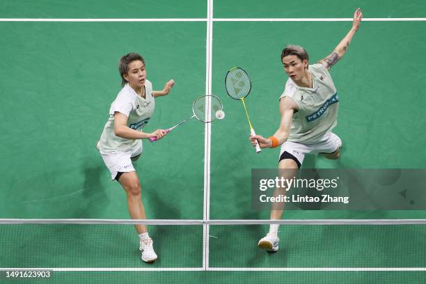 Chen Tang Jie and Toh Ee Wei of Malaysia compete in the Mixed Doubles Semifinal match against Seo Seung Jae and Chae Yu Jung of South Korea during...