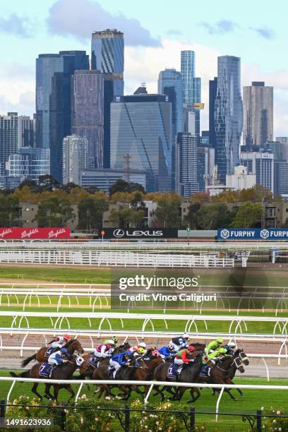 Laura Lafferty riding Sigh winning Race 3, the Sir Eugene Gorman Handicap, during Melbourne Racing at Flemington Racecourse on May 20, 2023 in...