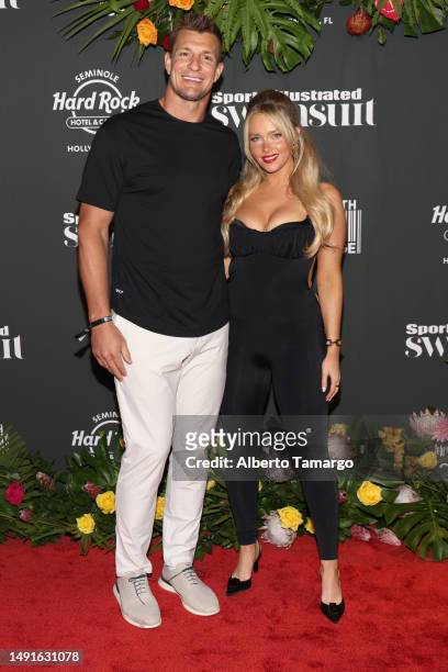 Rob Gronkowski and Camille Kostek attend the Sports Illustrated Swimsuit 2023 Issue Release Party at The Guitar Hotel at Seminole Hard Rock Hotel &...
