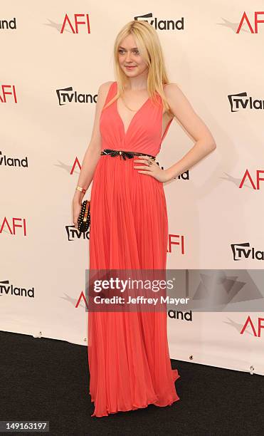 Dakota Fanning arrives at the 40th AFI Life Achievement Award honoring Shirley MacLaine at Sony Pictures Studios on June 7, 2012 in Los Angeles,...