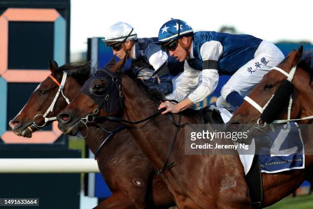 Chad Schofield riding Outlandos wins Race 7 Vale Ian Finn during Lord Mayors Cup Day Sydney Racing at Rosehill Gardens on May 20, 2023 in Sydney,...