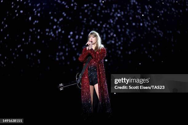 Taylor Swift performs onstage during "Taylor Swift | The Eras Tour" at Gillette Stadium on May 19, 2023 in Foxborough, Massachusetts.