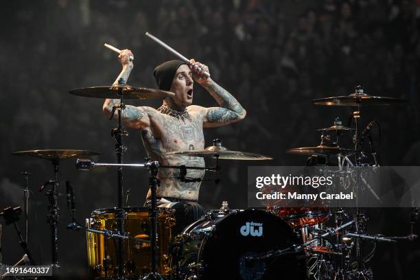 Travis Barker of Blink-182 performs onstage at Madison Square Garden on May 19, 2023 in New York City.