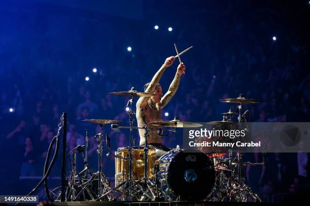 Travis Barker of Blink-182 performs onstage at Madison Square Garden on May 19, 2023 in New York City.
