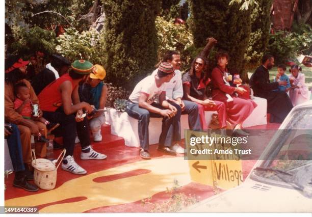 Rhythm guitarist and lead singer David Hinds with English roots reggae band Steel Pulse, band members and Fr. Amde Hamilton far right, priest of the...