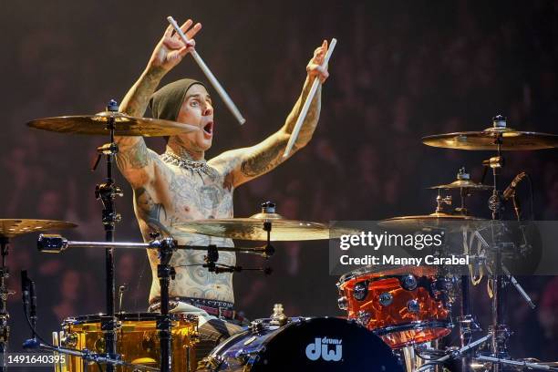 Travis Barker of Blink-182 performs onstage at Madison Square Garden on May 19, 2023 in New York City.