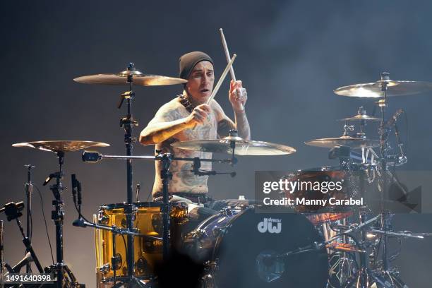 Travis Barker of Blink-182 performs onstage at Madison Square Garden on May 19, 2023 in New York City.