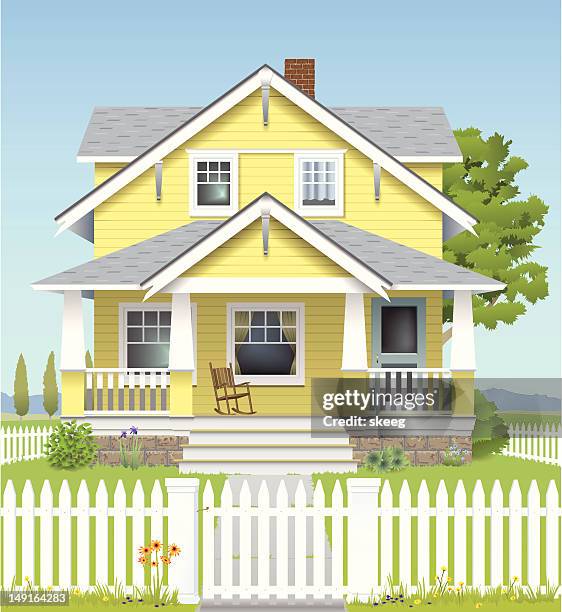illustrazioni stock, clip art, cartoni animati e icone di tendenza di country casa di - steccato