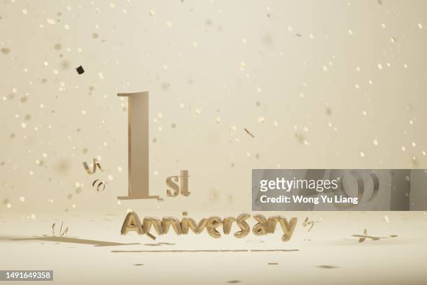 1st anniversary , 3d render - achievement logo stock pictures, royalty-free photos & images