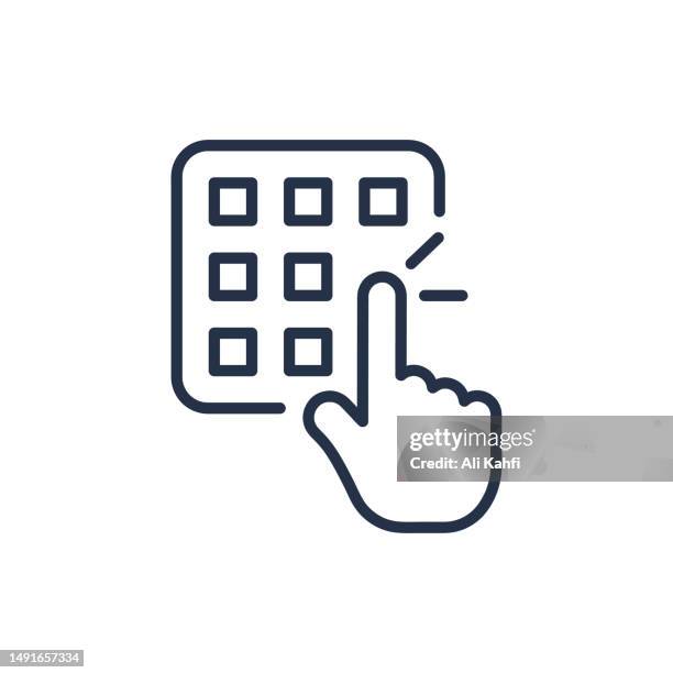ilustraciones, imágenes clip art, dibujos animados e iconos de stock de icono de líneas finas de código de contraseña - marcar el número de identificación personal