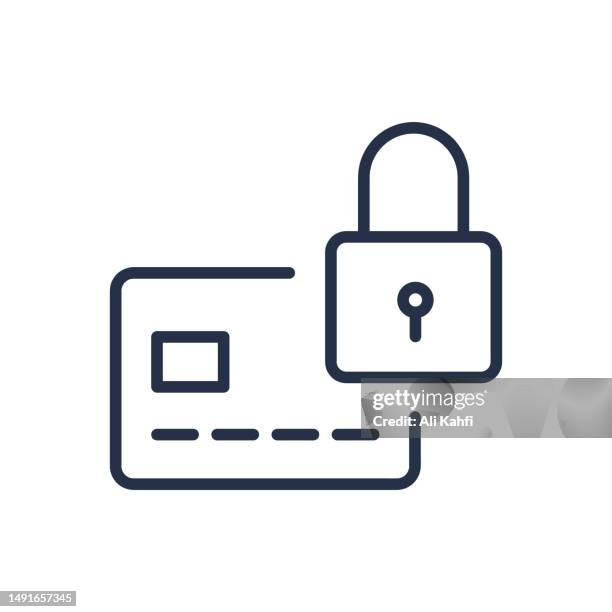 symbol für sichere zahlungen mit dünnen linien - schloss-abschließen stock-grafiken, -clipart, -cartoons und -symbole