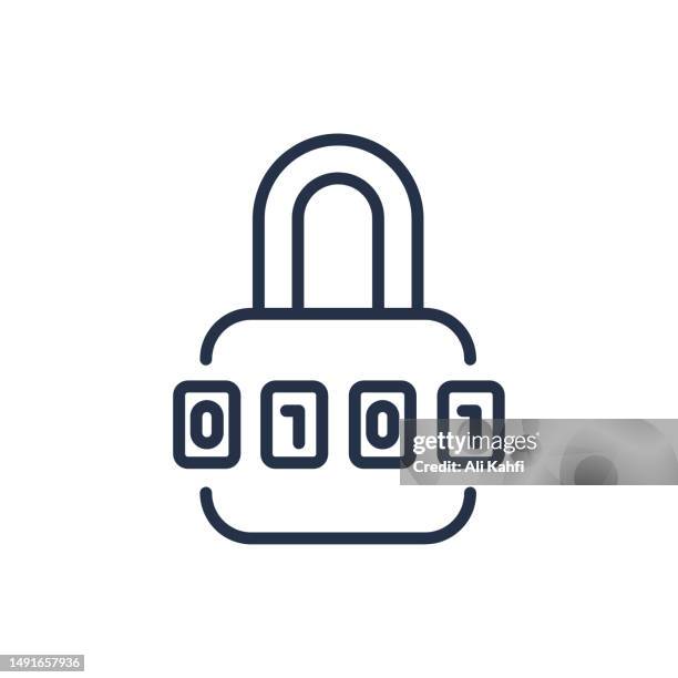 ilustraciones, imágenes clip art, dibujos animados e iconos de stock de icono de líneas finas de código de contraseña - iniciar sesión