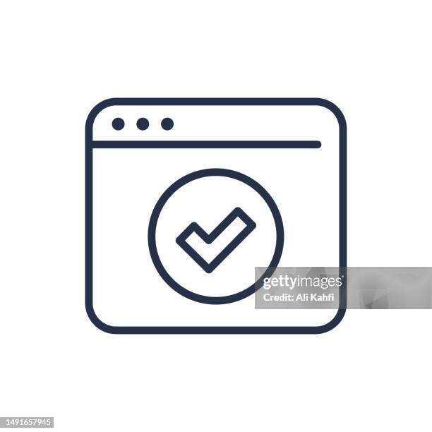 browser checkmark thin lines icon - surveyor stock illustrations