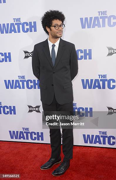 Actor Richard Ayoade arrives at the premiere of Twentieth Century Fox's 'The Watch' at Grauman's Chinese Theatre on July 23, 2012 in Hollywood,...