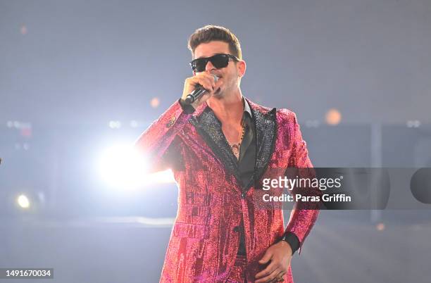 Singer Robin Thicke performs onstage during the 8th Annual Black Music Honors at Cobb Energy Performing Arts Centre on May 19, 2023 in Atlanta,...