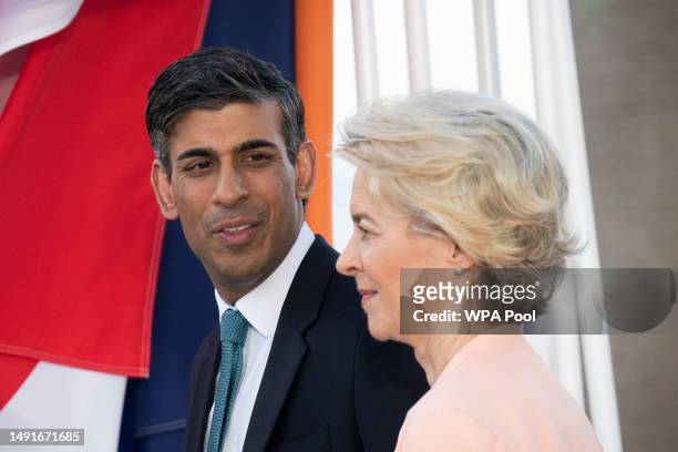 British Prime Minister Rishi Sunak and European Commission President Ursula von der Leyen arrive for a family photo at the Grand Prince Hotel in...