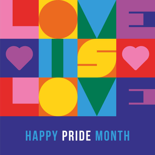 pride month card with geometric typography. - pride month stock illustrations