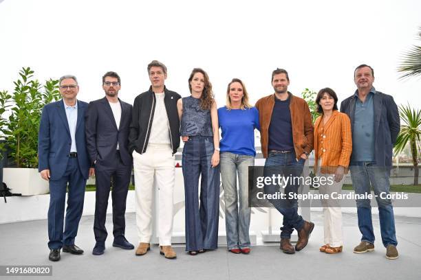 Victor Hadida, Pierre Deladonchamps, Samuel Jouy, Stéphane Caillard, Géraldine Danon, Alexis Michalik, Marilyne Canto and Producer Manuel Munz attend...