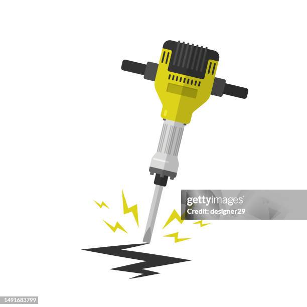 jackhammer icon flat design on white background. - jackhammer stock illustrations