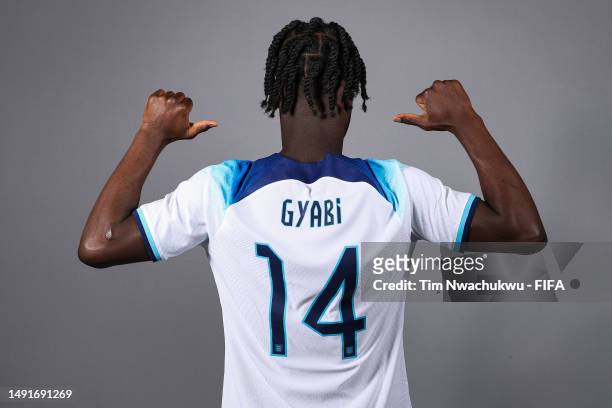 Darko Gyabi of England poses for a photograph during the official FIFA U-20 World Cup Argentina 2023 portrait session on May 18, 2023 in La Plata,...
