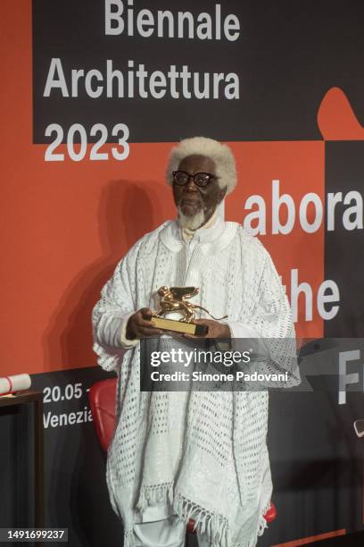 Demas Nwoko poses for a portrait after receiving the Golden Lion for Lifetime achievement during the Award Ceremony at the 18th International...