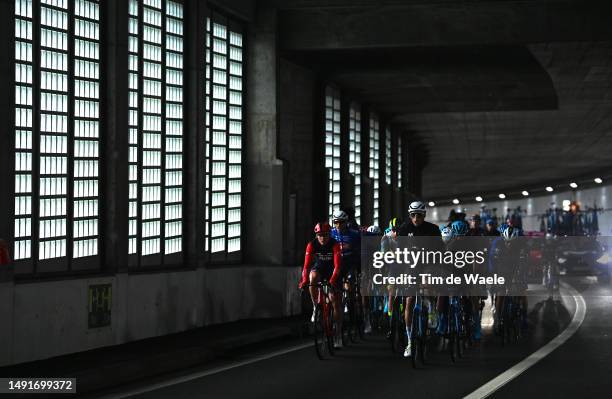 General view of Davide Ballerini of Italy, Pieter Serry of Belgium and Team Soudal - Quick Step, Nicolas Prodhomme of France, Larry Warbasse of The...