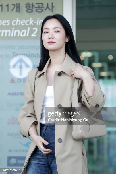 South Korean actress Jeon Yeo-Been aka Jeon Yeo-Bin is seen on departure at Incheon International Airport on May 20, 2023 in Incheon, South Korea.