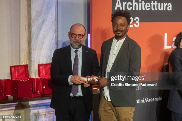 Sammy Baloji pose for a portrait after receiving the Special Mention during the Award Ceremony at 18th International Architecture Exhibition – La...